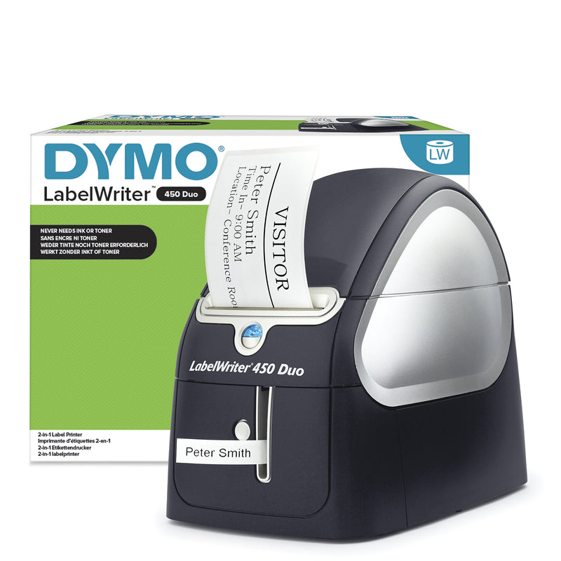 DYMO LabelWriter 450 Duo etiketmaskine | Direkte termisk etiketprinter | Hurtig udskrivning af etiketter, stregkoder og meget mere | Udskriver både LW-etiketter og D1-plastiketiketter
