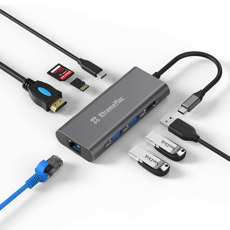XtremeMac XWH-HUB8-13 interface hub USB Type-C 40000 Mbit/s Grå