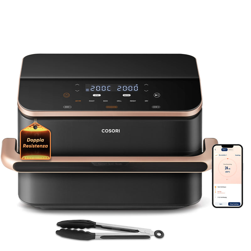 Cosori Dual Blaze Twinfry Chef Edition Dobbelt 10 L Enkeltstående 2800 W Varmluftsteger Mørkegrå, Roseguld