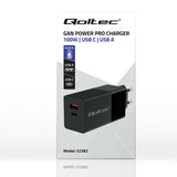 Qoltec 52382 oplader til mobil enhed Laptop, Bærbar spillekonsol, Strømbank, Smartphone, SmartWatch, Tablet Sort Vekselstrøm Hurtig opladning Indendørs