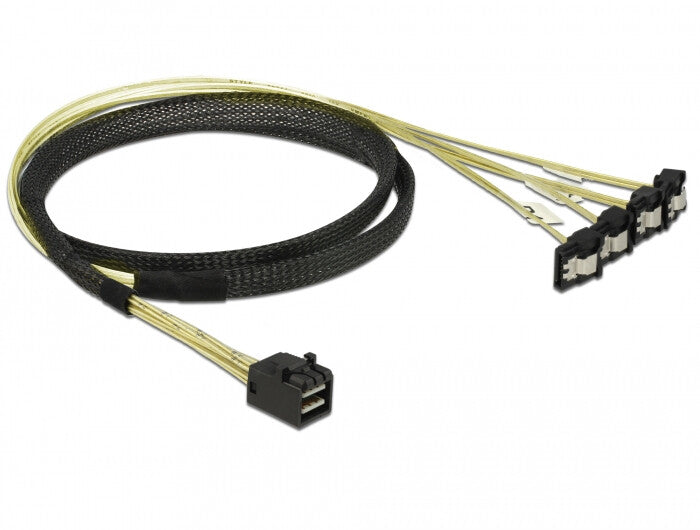 DeLOCK 85685 SCSI-kabel Sort, Gul 1 m 1 x Mini SAS HD SFF-8643 4 x SATA 7 pin