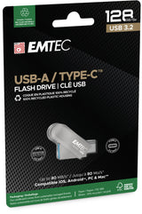 Emtec D280 Dual USB-nøgle 128 GB USB Type-A / USB Type-C 3.2 Gen 1 (3.1 Gen 1) Sølv