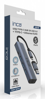 Inca IUTP-5T interface hub USB Type-C 1000 Mbit/s Grå