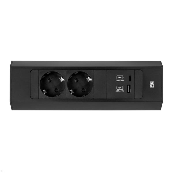 Bachmann CASIA 2 stikkontakt Type F + USB A + USB C Sort