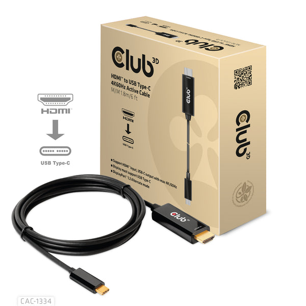 CLUB3D CAC-1334 videokabel adapter 1,8 m HDMI Type A (Standard) USB Type-C Sort