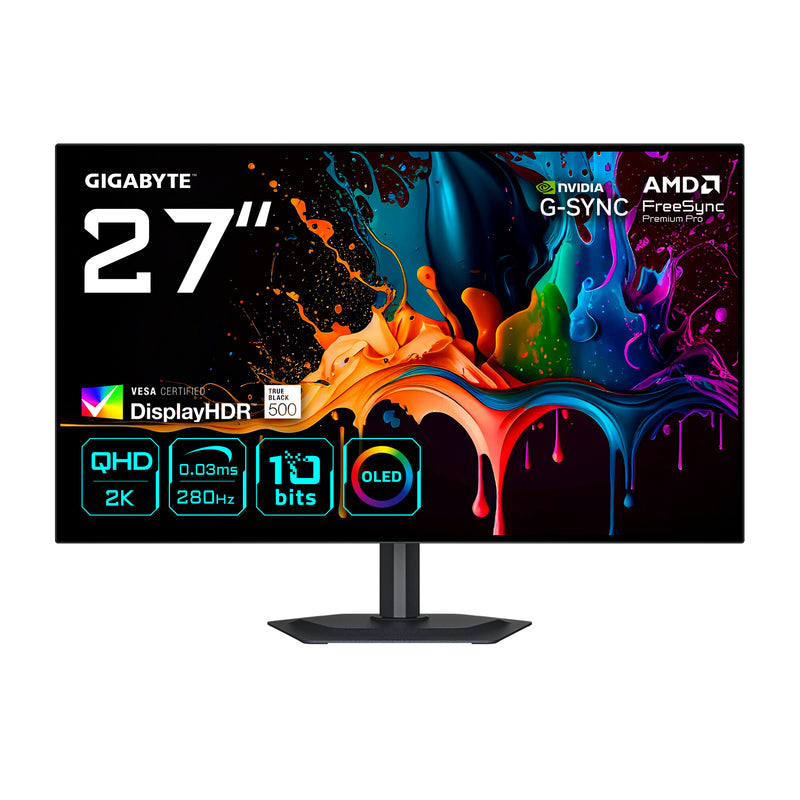 GIGABYTE MO27Q28G computerskærm 68,6 cm (27") 2560 x 1440 pixel Quad HD OLED Sort