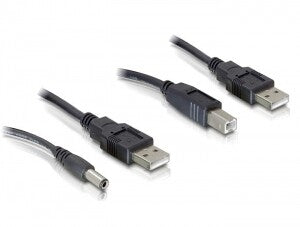 DeLOCK Cableset 2x USB-A / DC + USB-B USB-kabel 0,3 m USB A USB B Sort