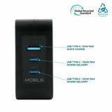 Mobilis Charger 100W 2USB C 1USBA GaN cable 100W Laptop, Smartphone, Tablet Sort Vekselstrøm Indendørs