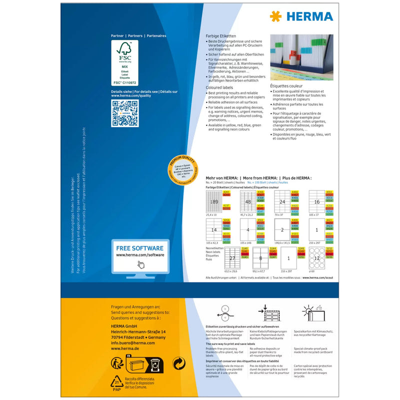 HERMA 4407 selvklæbende etiket Rektandel Permanent Rød 2400 stk