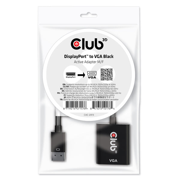 CLUB3D CAC-2013 videokabel adapter 0,228 m Displayport VGA Sort