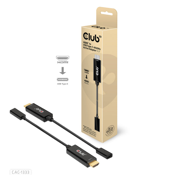 CLUB3D CAC-1333 videokabel adapter 0,22 m HDMI Type A (Standard) USB Type-C Sort