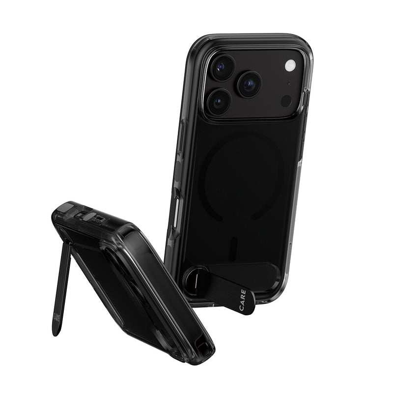 PanzerGlass CARE™ by ® Kickstand Case Smokey Case m. Sort MagSafe iPhone 18 Pro | 17 Pro