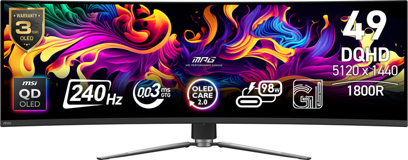 MSI MPG 491CQPX QD-OLED computerskærm 124,5 cm (49") 5120 x 1440 pixel Dual QHD Sort