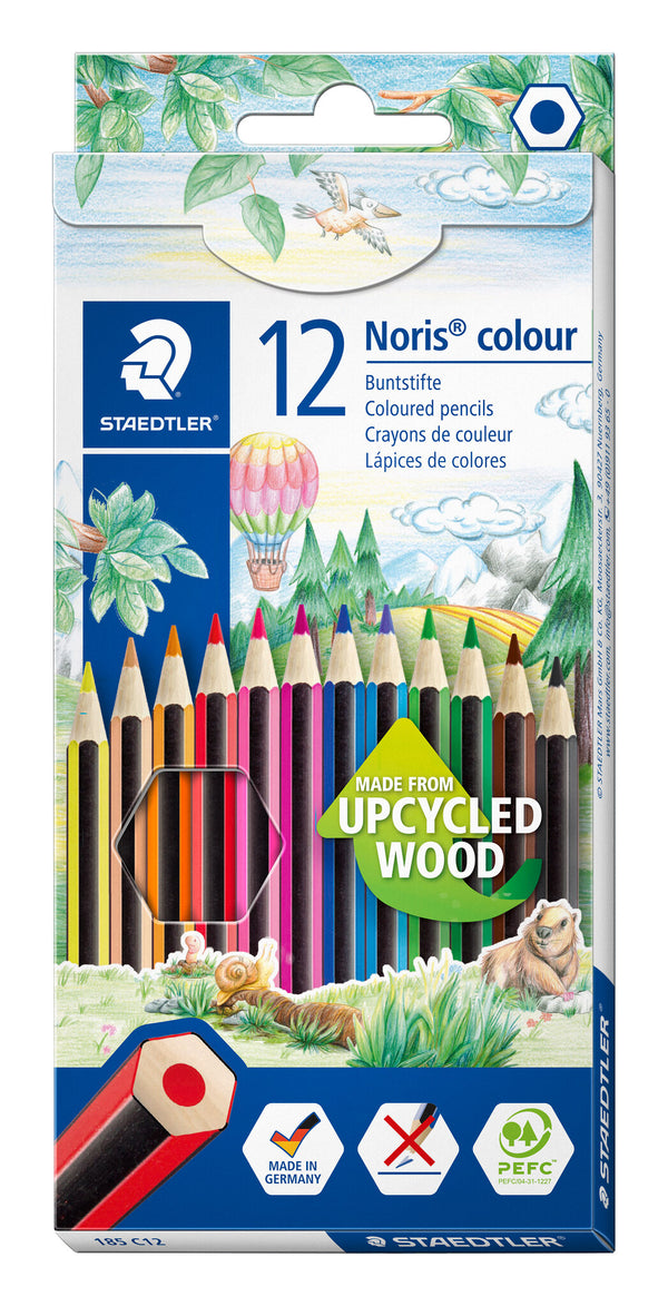 Staedtler Noris colour 185 Sort, Blå, Brun, Grøn, Lyse Blå, Lysegrøn, Magenta, Orange, Fersken, Rød, Violet, Gul 12 stk