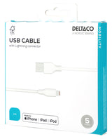 Deltaco USB-A - Lightning kabel, 1m, hvid