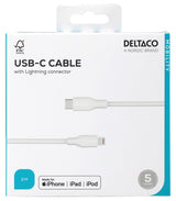 Deltaco USB-C - Lightning kabel, 2m, hvid