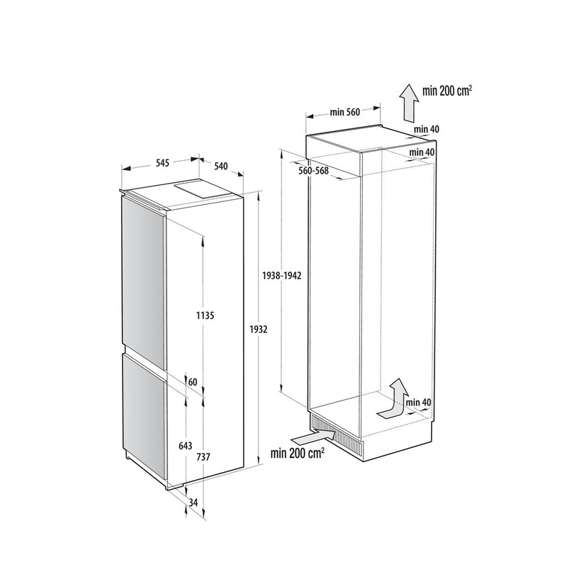 Gorenje Integreret køle /fryseskab med design til et rent og sammenhængende køkkenudtryk. Multiflow 360° sikrer jævn køling, mens NoFrost Dual forhindrer isdannelse uden afrimning. AdaptTech sikrer stabile temperaturer baseret på daglig brug.
