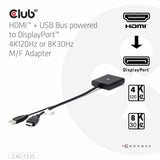 CLUB3D CAC-1335 videokabel adapter 1 m HDMI + USB DisplayPort Sort