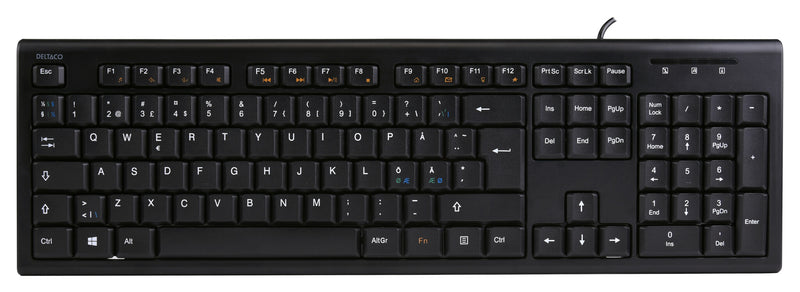 Deltaco Tastatur, nordisk layout, USB, 1,1m kabel, sort