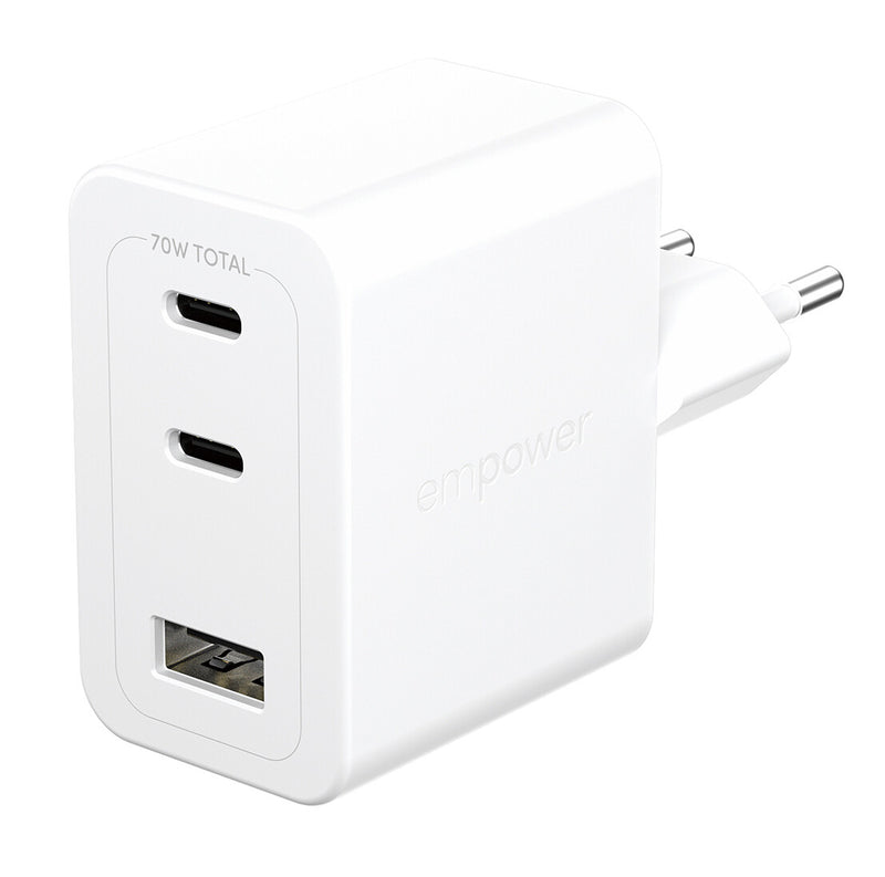 PanzerGlass empower™ by ® Turbo 70W Oplader inkl. 2 x USB-C + USB-A | EU Stik | Silver White