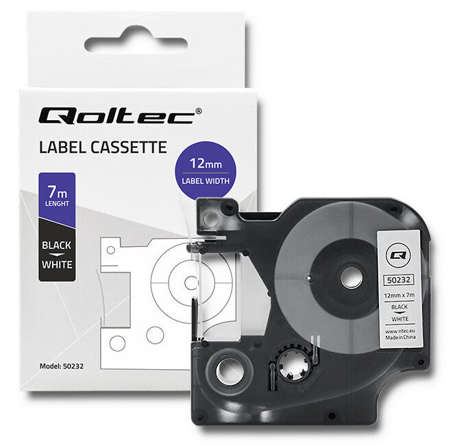 Qoltec 50232 etiketbånd Sort på hvid D1