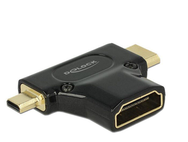 DeLOCK HDMI-A/HDMI Mini-C+ Micro-D, F/M+M Mini-HDMI + Micro-HDMI Sort