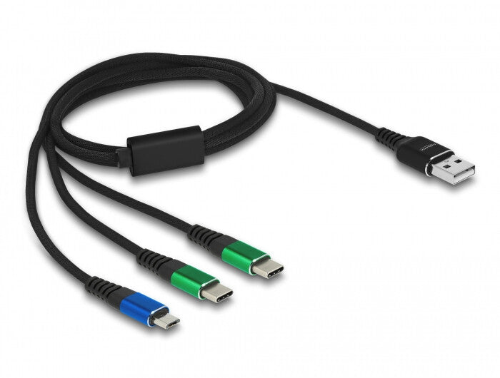 DeLOCK 87882 USB-kabel USB 2.0 1 m USB A 2 x USB C/Micro-USB B Sort, Blå, Grøn