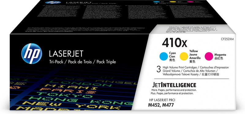 HP Originale 410X LaserJet-tonerpatroner, cyan/magenta/gul, pakke med 3 stk.