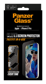 PanzerGlass ® Skærmbeskyttelse iPhone 17 Pro | Ultra-Wide Fit m. Fastfit in-a-box
