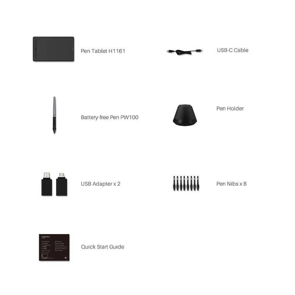 HUION H1161 tegneplade Sort 5080 lpi 279,4 x 174,6 mm USB