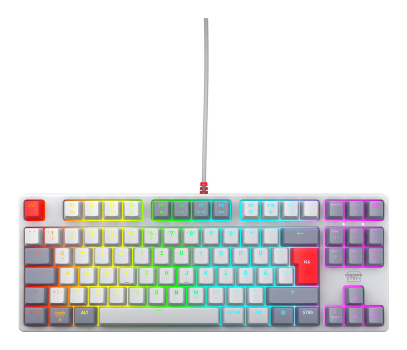 CHERRY K4V2 TKL tastatur Spil USB QWERTZ Tysk Grå, Lys grå, Rød