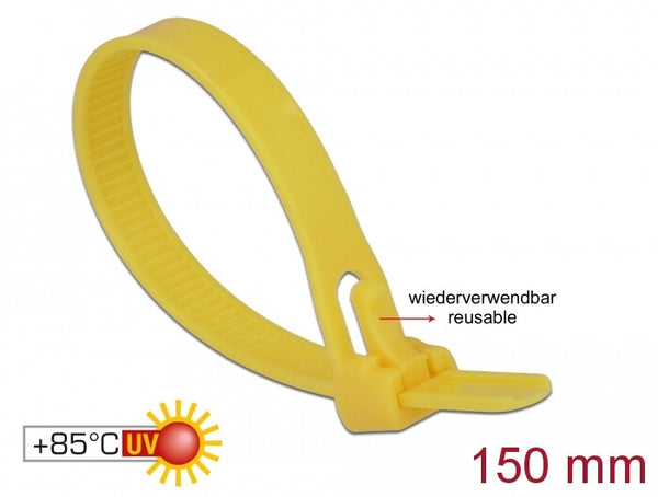DeLOCK 18760 kabelsamler Udløselig kabelbinder Nylon Gul 100 stk