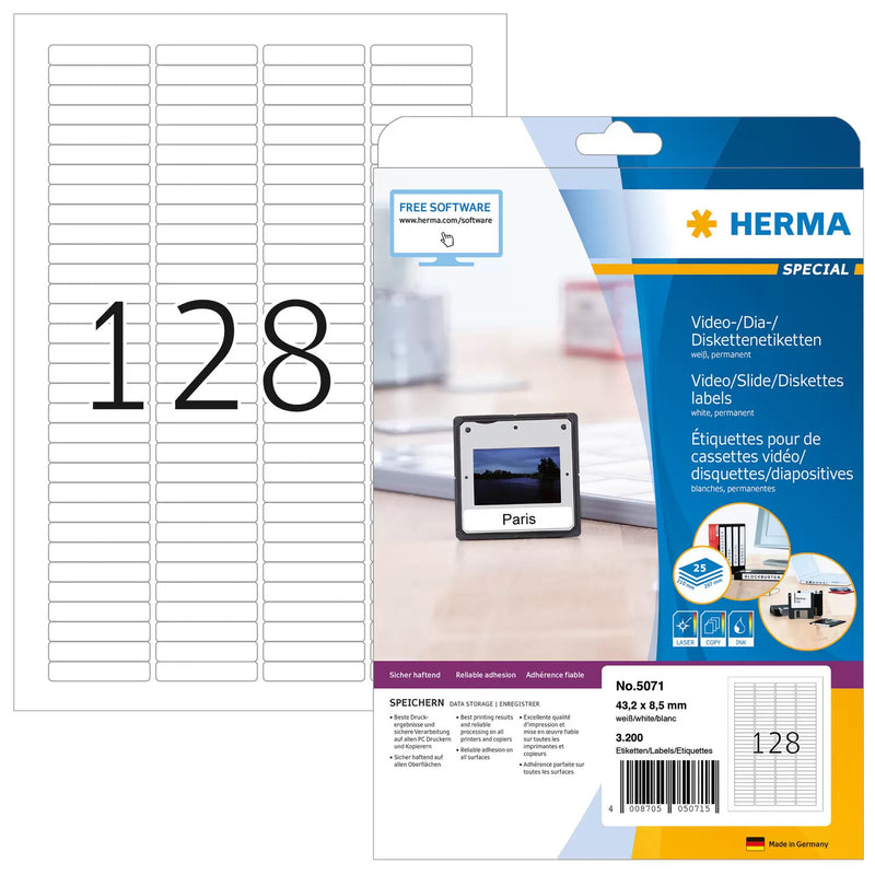 HERMA 5071 selvklæbende etiket Afrundet rektangel Permanent Hvid 3200 stk