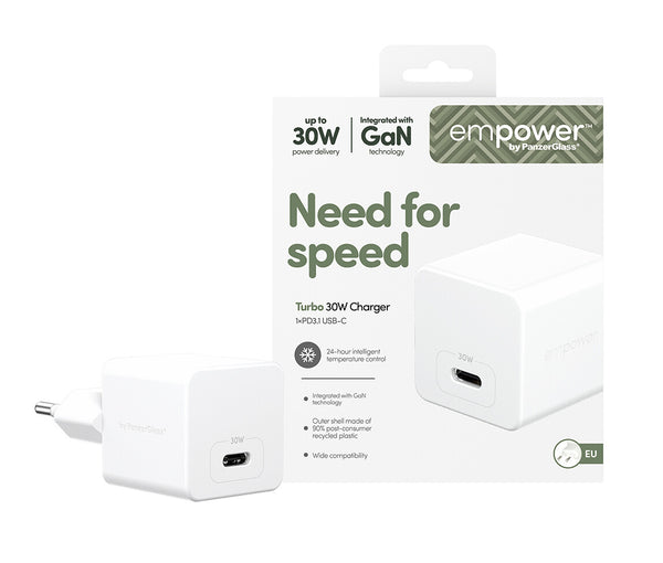 PanzerGlass empower™ by ® Turbo 30W Oplader Single USB-C | EU Stik | Silver White