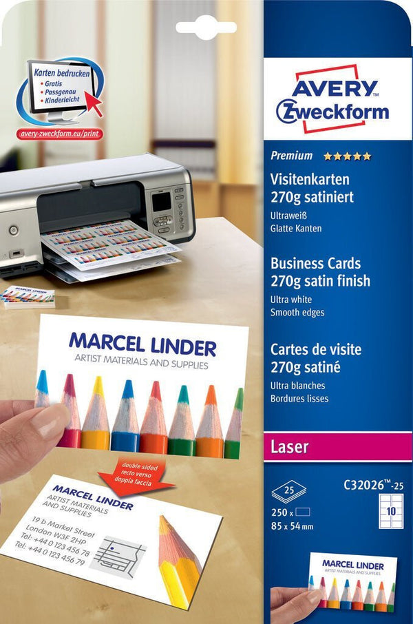 Avery C32026-25 visitkort Laser/inkjet Pap Hvid 25 stk