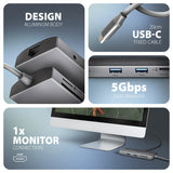 Axagon HMC-8HLSA dockingstation Ledningsført USB 3.2 Gen 1 (3.1 Gen 1) Type-C Grå