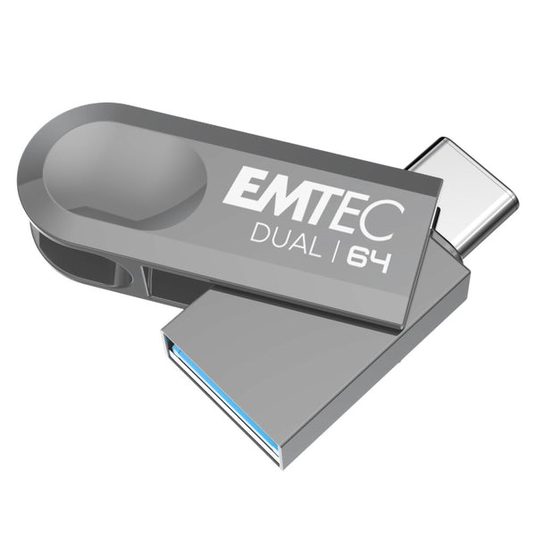 Emtec D280 Dual USB-nøgle 64 GB USB Type-A / USB Type-C 3.2 Gen 1 (3.1 Gen 1) Sølv