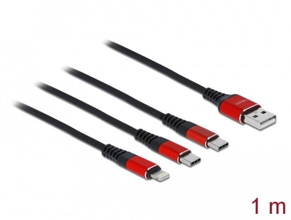 DeLOCK 86709 USB-kabel USB 2.0 1 m USB A USB C/Lightning Sort, Rød
