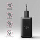 Axagon ACU-PQ45 QC 3.0, 4.0/AFC/FCP/PPS/PD, 45W, schwarz - Netzladegerät mit USB-A und USB-C Schnittstelle Mobiltelefon, Smartphone, SmartWatch, Tablet, Universel Sort Vekselstrøm Hurtig opladning Indendørs