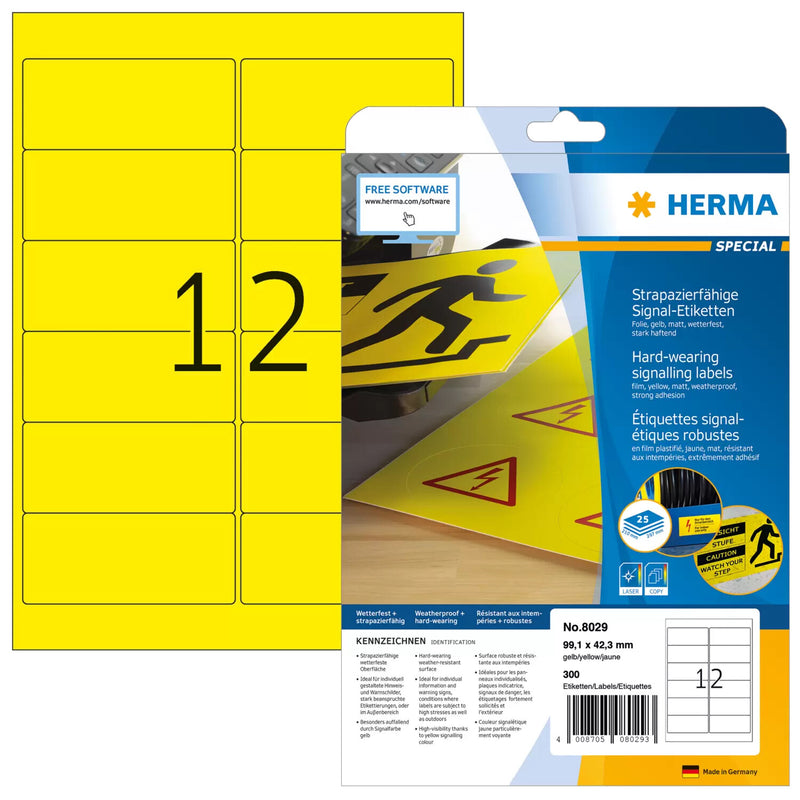 HERMA 8029 print etiket Gul Selvklæbende printeretiket