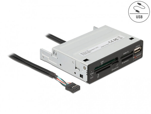 DeLOCK 91708 kortlæser USB 2.0 Intern Sort, Grå