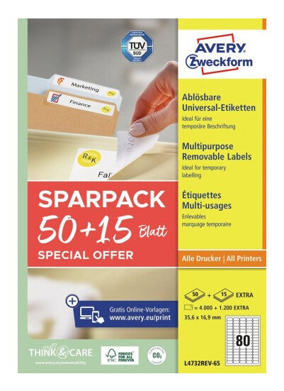 Avery L4732REV-65 print etiket Hvid Selvklæbende printeretiket