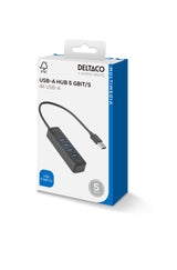 Deltaco USB-A hub, 5 Gbit/s, 4x USB-A, slim, black
