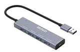 Deltaco USB-A hub, 4x USB-A female, 5 Gbps, aluminum, grey