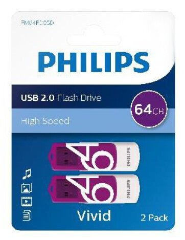 Philips FM64FD05D USB-nøgle 64 GB USB Type-A 2.0 Lilla, Hvid