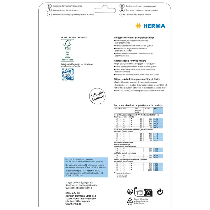 HERMA 4441 adresse- og postetiket Hvid