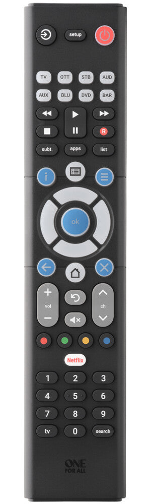 One For All Essence 8 fjernbetjening Lyd, DVD/Blu-ray, Spillekonsol, Media player, PC, Soundbar højttaler, TV Tryk på knapper