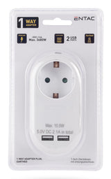 Entac EPAG-1EE-2USB-W strømstik adapter Type F Hvid
