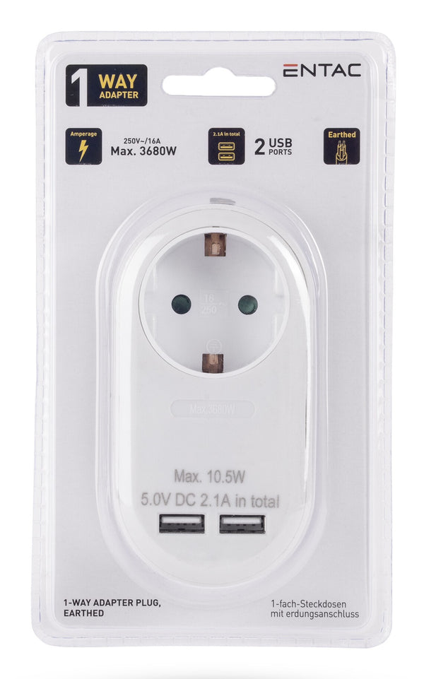 Entac EPAG-1EE-2USB-W strømstik adapter Type F Hvid