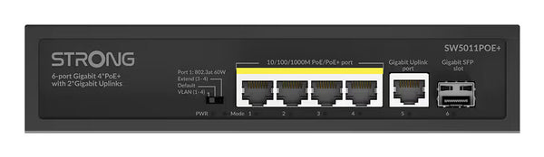 Strong SW5011POE+ netværksswitch Gigabit Ethernet (10/100/1000) Strøm over Ethernet (PoE) Bord-/vægmontering Sort